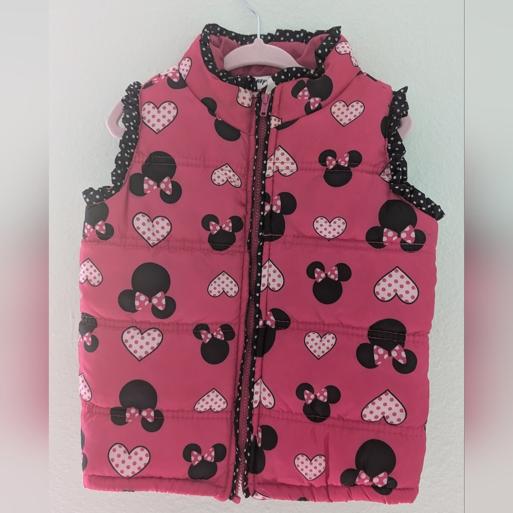 Disney Minnie Mouse Pink Quilted Puffer Vest With Zipper
